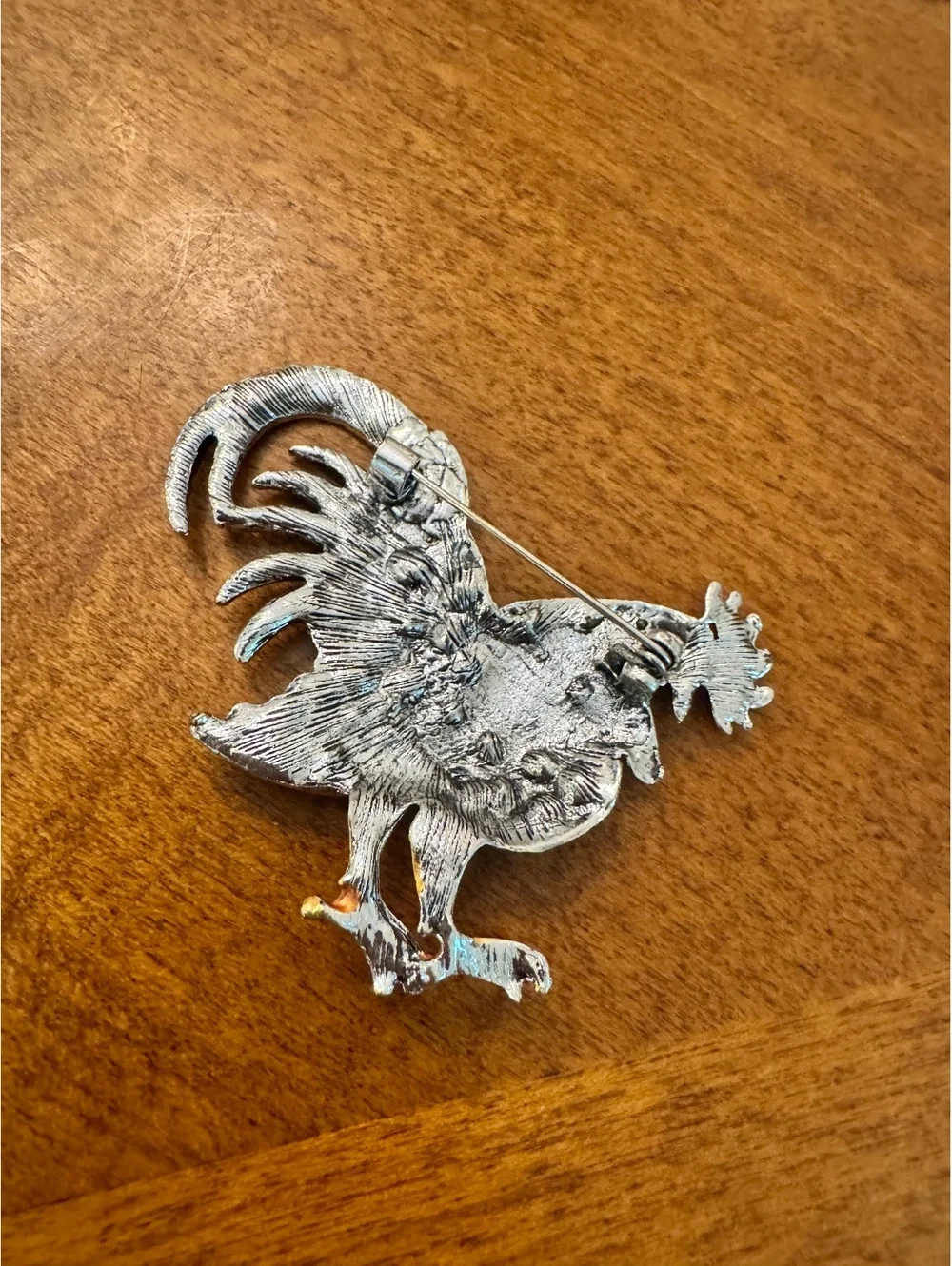 Vintage Rooster Brooch Pin with Black and Gold Detailing 321